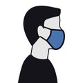 Male person wears protection face mask icon