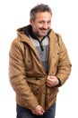 Male person zipping winter jacket