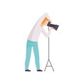 Male Photographer Taking Photo Using Professional Equipment, Cameraman Character Making Picture Vector Illustration