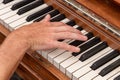 Male pianist hand on piano keyboard