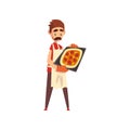 Male pizza maker character cooking pizza, stage of preparing Italian pizza vector Illustration