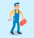 Male Plumber in Uniform with Wrench Tool Vector