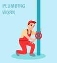 Male Plumber with Wrench Tool Repair Valve Royalty Free Stock Photo