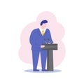 Male politician business CEO speaker cartoon character. President candidate debate flat vector illustration