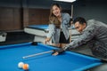male pool player poking the object ball Royalty Free Stock Photo