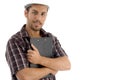 Male posing with writing pad Royalty Free Stock Photo