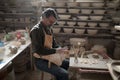 Male potter molding a clay Royalty Free Stock Photo