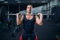 Male powerlifter preparing deadlift barbell in gym Royalty Free Stock Photo