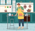 Male Preparing Dish in Kitchen at Home Vector Royalty Free Stock Photo