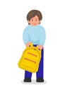 Male primary school student holding backpack