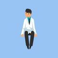 Male Professional Doctor Character in Sitting Pose, Worker of Medical Clinic or Hospital in White Lab Coat Vector