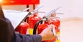 Male Professional inspection Fire extinguisher,safety concept Royalty Free Stock Photo