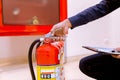 Male Professional inspection Fire extinguisher,safety concept Royalty Free Stock Photo