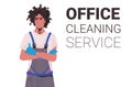 Male professional office cleaner man janitor in uniform horizontal portrait Royalty Free Stock Photo
