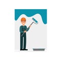 Male professional painter in uniform holding a paint roller vector Illustration on a white background Royalty Free Stock Photo