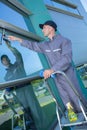 male professional window cleaner Royalty Free Stock Photo