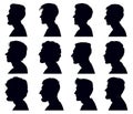 Male profile face silhouette. Adult men anonymous characters shadow portraits. Men heads black outline silhouettes