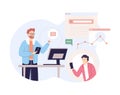 Male programmer accepts application from client. Professional developer customer service support