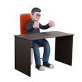 A male programmer is sitting on his desk chair while his hands are clenched on the table