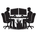 Male Programmers Silhouette Working at Computers in Modern Office