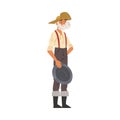 Male Prospector Standing with Pan, Mature Bearded Gold Miner Wild West Character Wearing Vintage Clothes Cartoon Style Royalty Free Stock Photo