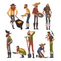 Male Prospectors Characters Set, Bearded Gold Miners Wild West Characters Wearing Vintage Clothes with Tools Cartoon Royalty Free Stock Photo