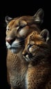 Male puma and cub portrait with ample text space on the left for versatile customization