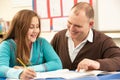 Male Pupil Studying in classroom with teacher Royalty Free Stock Photo
