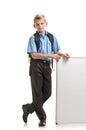 Male pupil with whiteboard Royalty Free Stock Photo