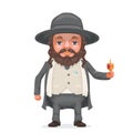 Male rabbi payot beard traditional jewish costume hold dreidel in hand cartoon character design vector illustration