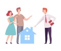 Male Real Estate Agent Offering House for Sale to Couple, People Buying or Renting Home Vector Illustration Royalty Free Stock Photo