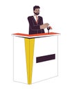 Male receptionist at hotel front desk flat line color vector character