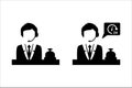 Male receptionist icon. Man hotel customer service vector icons. Help and information call center sign. Front officer desk waiter