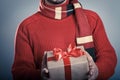 Male with red ribbon gift box Royalty Free Stock Photo