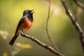 male redstart bird singing its beautiful song