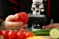 Male researcher holding up a GMO vegetable Royalty Free Stock Photo