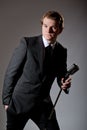 Male with retro microphone Royalty Free Stock Photo