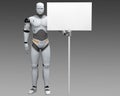 Male Robot With Large White Polled Blank Sign Royalty Free Stock Photo