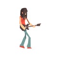 Male rock musician character playing guitar cartoon vector Illustration