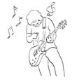 Male rocker with electric guitar illustration vector hand drawn isolated on white background line art Royalty Free Stock Photo