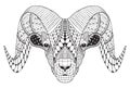 Male rocky mountain bighorn sheep ram standing zentangle stylize Royalty Free Stock Photo