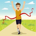 Male runner crossing red finish line outdoors Royalty Free Stock Photo