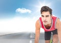Male runner on road and sky with sun Royalty Free Stock Photo