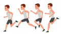 Male Running Vector. Animation Frames Set. Sport Athlete Fitness Character. Marathon Road Race Runner. Side View