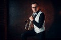 Male saxophonist playing classical jazz on sax Royalty Free Stock Photo