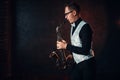 Male saxophonist playing classical jazz on sax Royalty Free Stock Photo