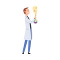 Male Scientist Character in Lab Coat Doing Experiment in Scientific Lab Vector Illustration