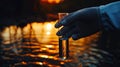 male scientist holding a test tube with water