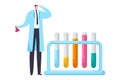 Male scientist with test tubes pondering a problem in the lab. Researcher analyzing samples in test tubes, thinking pose