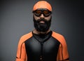Male in scuba diving mask and orange neopren diving suit. Royalty Free Stock Photo